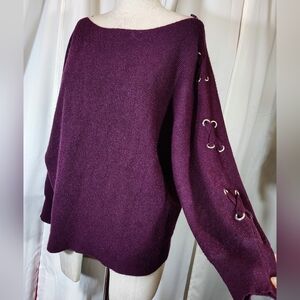 Carmen Boat Neck Sweater, Women, Purple  Lace Up Sleeves, M